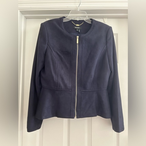 DKNY Women's Faux Suede Zip Front Peplum Jacket Size 12 - Picture 3 of 9